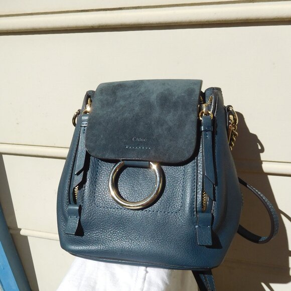 Chloe′ Color block Blue Leather Mini Faye Backpack main image 9